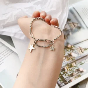 Silver Simple Retro Star Chain Bracelet Armband<VSmycken Outlet