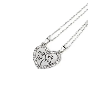 2 st Big sister Lil sis silver två delbart hjärta halsband<VSmycken Online