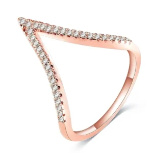 STORLEK 8 - 18K GULDROSÉ PLÄTERAD RING V KRISTALL<VSmycken Fashion
